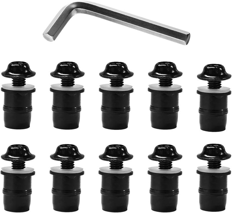 MUQIDA 10 PCS Motorcycle Windshield Bolts Screws Kit, Aluminum Alloy Motorbike Windscreen Body Fasteners, Universal Windshield Mounting Bolts with Wrench for Motorcycle Fairings (Black) - Image 1